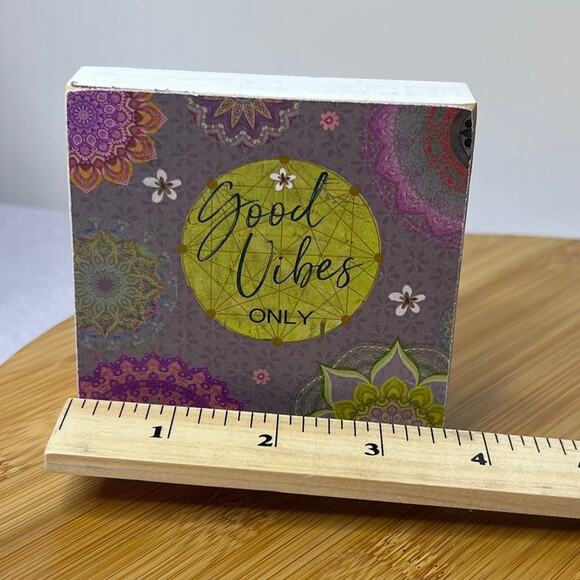 Conimar "Good Vibes Only" Wood Block Pink,Lime Green,Gray - Picture 3 of 5